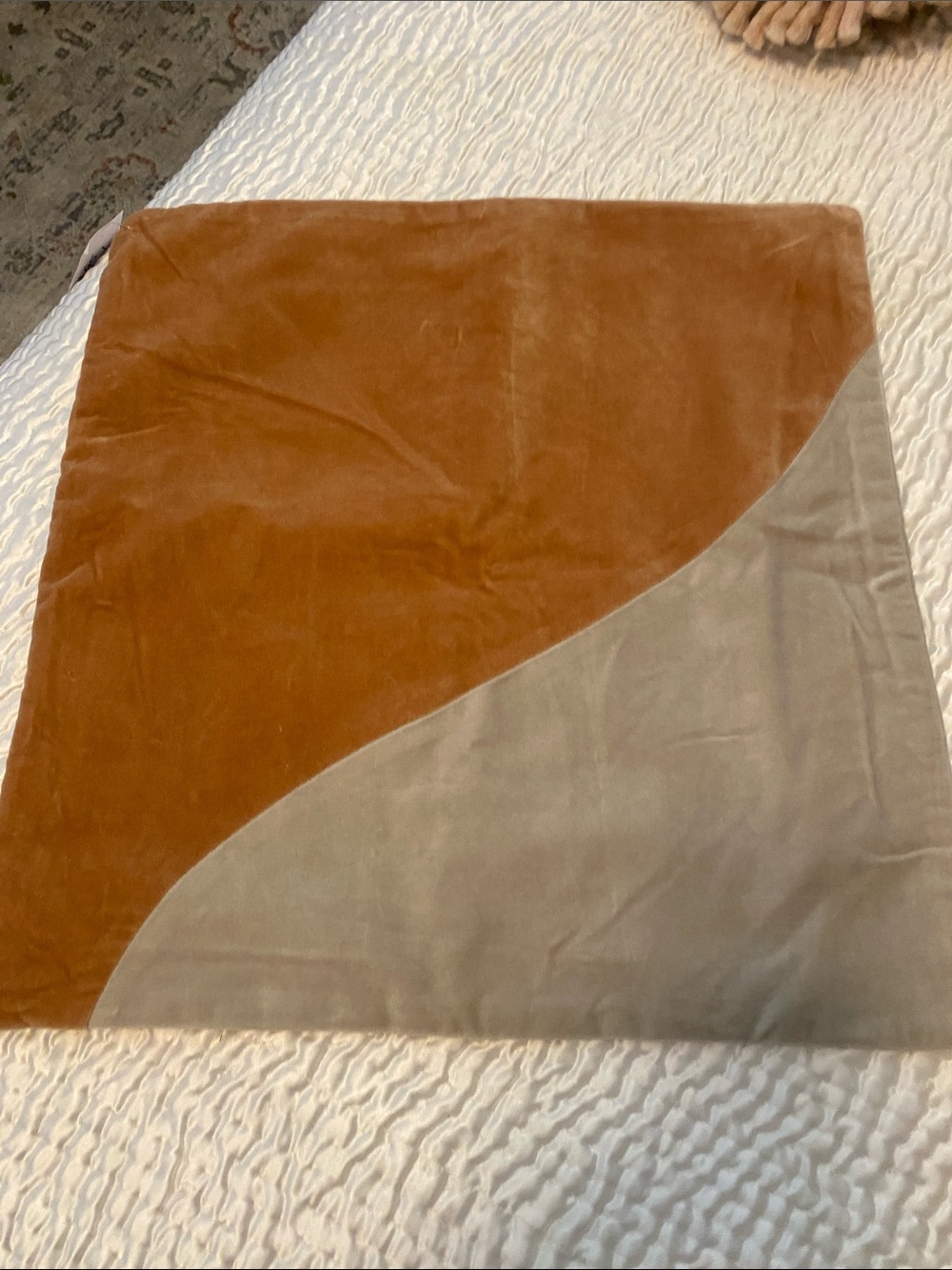Set of 2 - 20x20 Two-Tone Velvet Throw Pillow Covers in Rust and Taupe